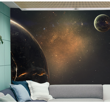 Fotomural paisaje Galaxias y planetas en marrón. - TenVinilo