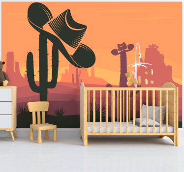 Fotomural para niños cowboy cactus con sombrero - TenVinilo