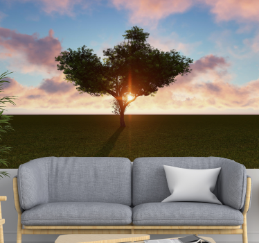 Mural pared árbol solitario al amanecer - TenVinilo