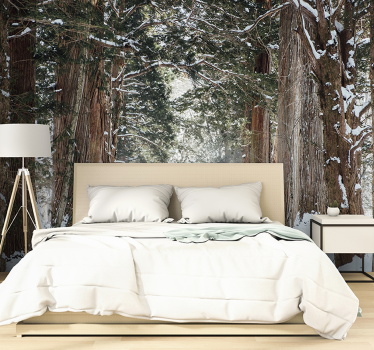 Mural pared de árboles forestales de invierno - TenVinilo