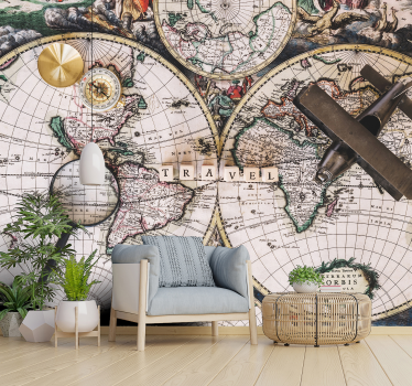 Mural pared mapamundi estilo vintage - TenVinilo