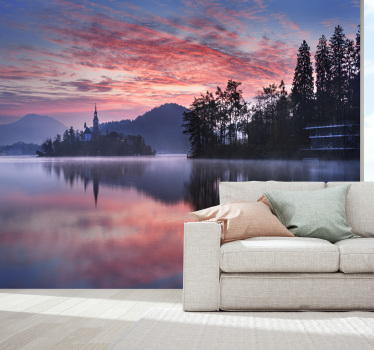Mural puesta de sol en el lago - TenVinilo