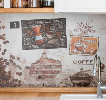 Fotomural vintage Tema industrial de café y comida 3d - TenVinilo