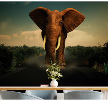 Mural animal Elefante en la carretera - TenVinilo