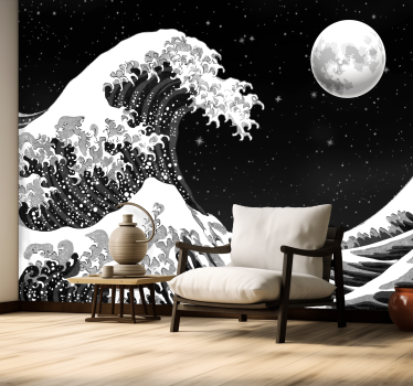 Fotomural arte clásico ola kanagawa japonesa de noche - TenVinilo