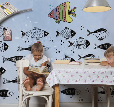 Papel mural comedor acuario de peces coloridos - TenVinilo
