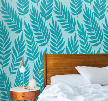 Mural de árboles con patrones de helechos verdes - TenVinilo