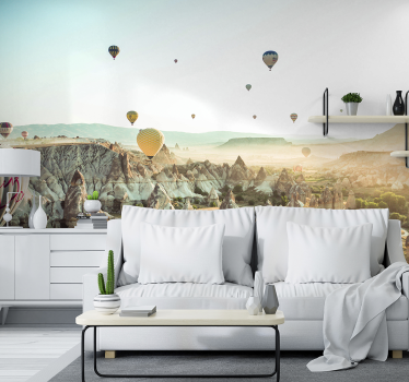 Mural de globos aerostáticos en montaña - TenVinilo