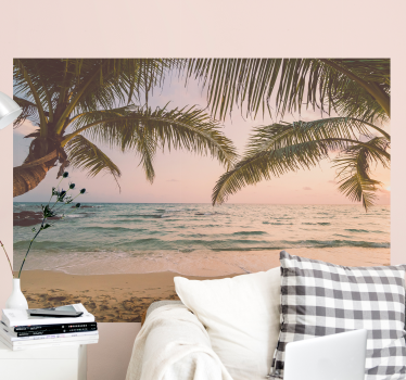 Mural de mar mural de pared personalizable playa con palmeras - TenVinilo