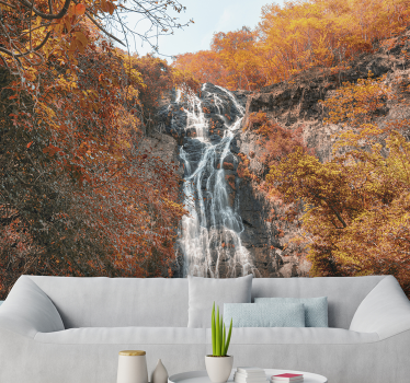 Mural de paisaje otoñal con cascada - TenVinilo