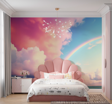 Fotomural infantiles cielo nublado con arcoiris - TenVinilo