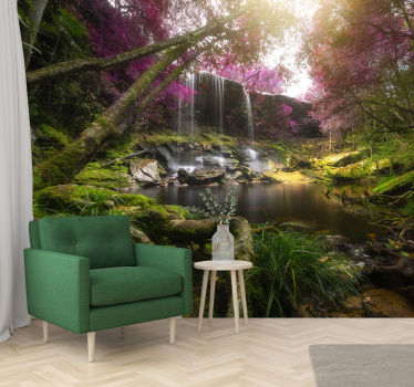 Mural de selva salvaje con cascada bosque - TenVinilo