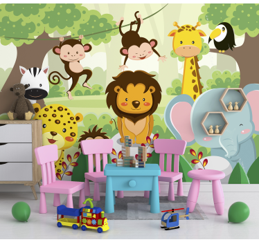 Mural infantil de animales de la selva - TenVinilo
