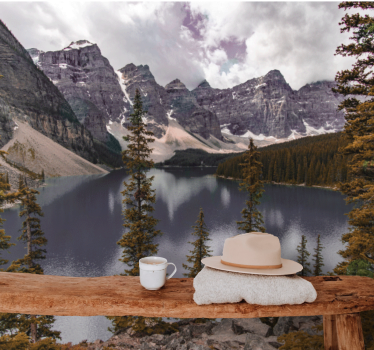 Mural lago Fotografía estética del bosque canadiense - TenVinilo