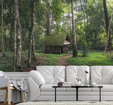 Mural paisaje con casa de madera - TenVinilo