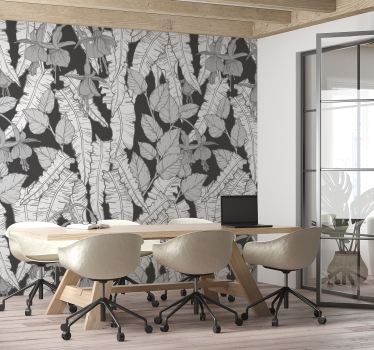 Papel mural para oficina diseño de selva gris - TenVinilo