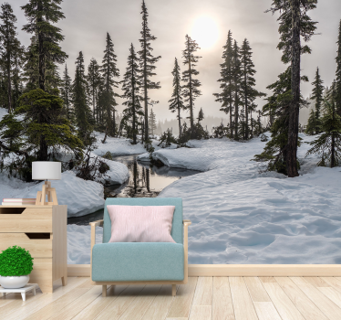 Papel pintado paisaje nevado con sol de invierno - TenVinilo