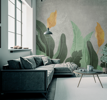 Fotomural salón plantas sobre concreto - TenVinilo