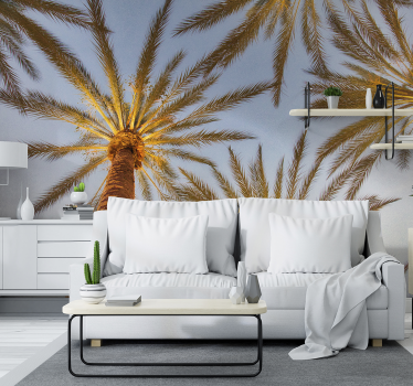 Mural pared de árbol de palmera y cielo azul - TenVinilo