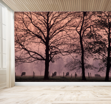 Mural pared de campo en amanecer - TenVinilo