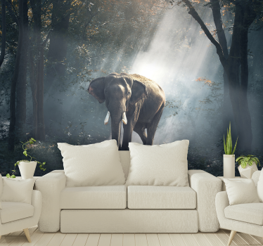 Mural pared de elefante en selva - TenVinilo