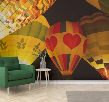 Papel mural abstracto globos aerostáticos con luz - TenVinilo