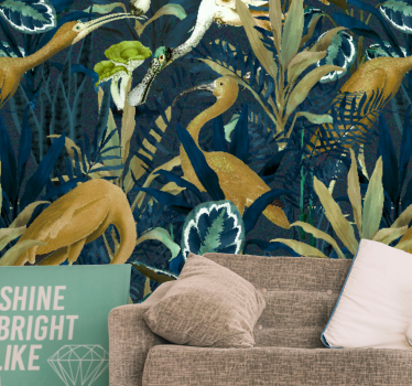 Papel mural africano escena de aves tropicales - TenVinilo