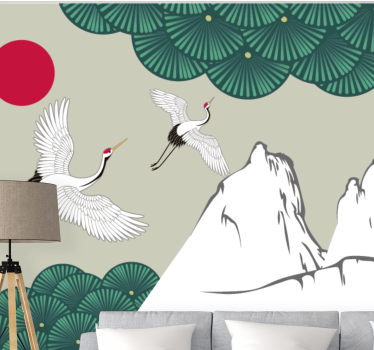 Papel mural africano grúas y montañas - TenVinilo