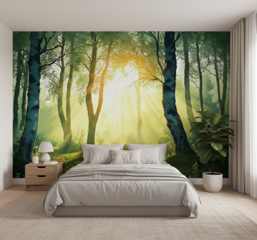 Papel mural bosque abeto bañado por el sol - TenVinilo
