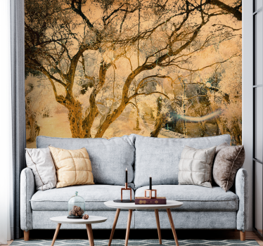 Papel mural bosque Árboles de olivo dorado - TenVinilo
