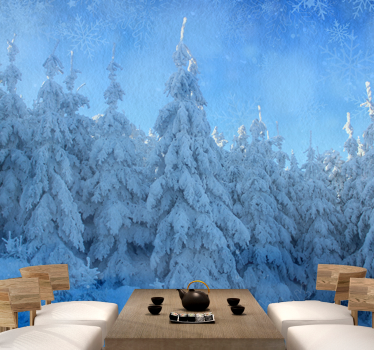 Papel mural bosque Árboles de pino nevados - TenVinilo