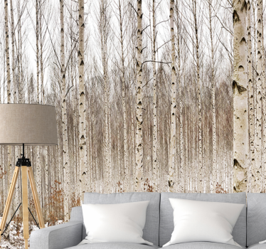 Papel mural bosque bosque de abedules nevados - TenVinilo
