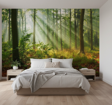 Papel mural bosque bosque de mañana soleada - TenVinilo