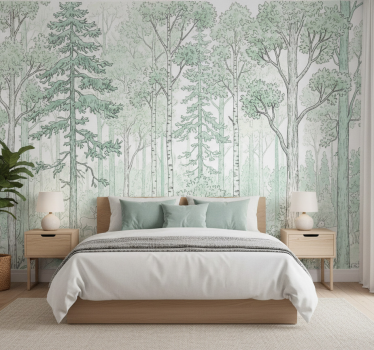 Papel mural bosque dibujo de bosque menta - TenVinilo