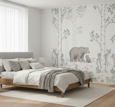 Papel mural bosque dibujo divertido del bosque - TenVinilo