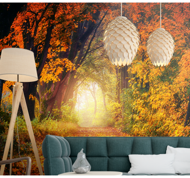Papel mural bosque escena de sendero otoñal - TenVinilo