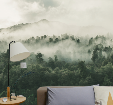 Papel mural bosque niebla desde arriba - TenVinilo