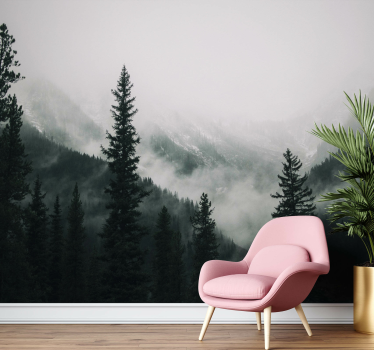 Papel mural bosque paisaje de montaña brumoso - TenVinilo