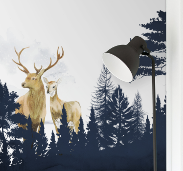 Papel mural bosque pareja de ciervos majestuosos - TenVinilo