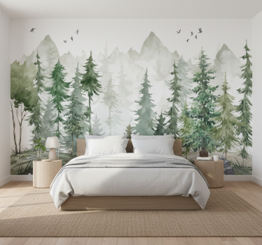 Papel mural bosque pino nórdico minimalista - TenVinilo