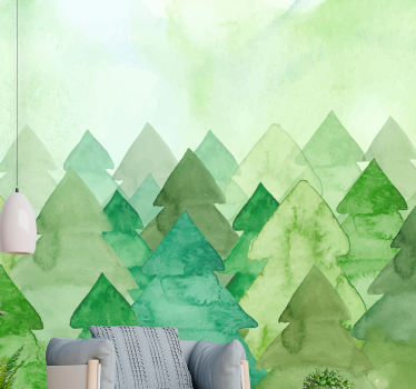 Papel mural bosque pinos verdes exuberantes - TenVinilo