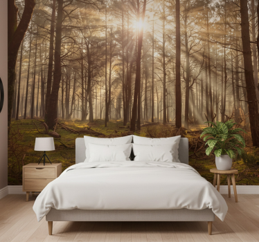 Papel mural bosque salón de vida silvestre dorado - TenVinilo