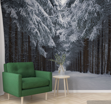 Papel mural bosque sendero de pinos nevados - TenVinilo