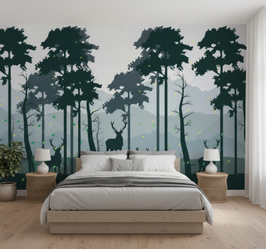 Papel mural bosque silueta bosque escandinavo - TenVinilo