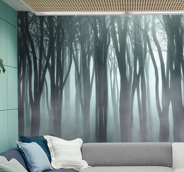 Papel mural bosque silueta de arboles brumosos - TenVinilo