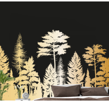 Papel mural bosque siluetas de árboles rústicos - TenVinilo