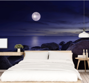 Papel mural cielo paisaje marino iluminado lunar - TenVinilo