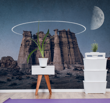 Papel mural espacio formaciones rocosas iluminadas - TenVinilo