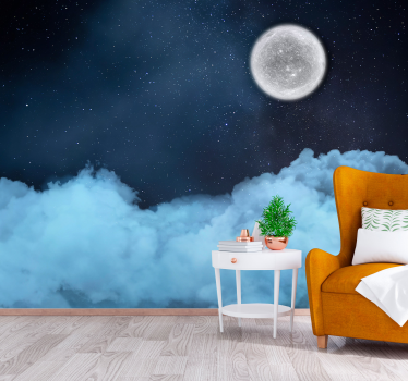 Papel mural espacio paisaje de nubes iluminado por la luna - TenVinilo