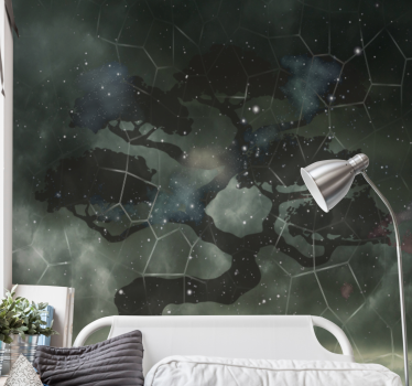 Papel mural espacio silueta de árbol celestial - TenVinilo